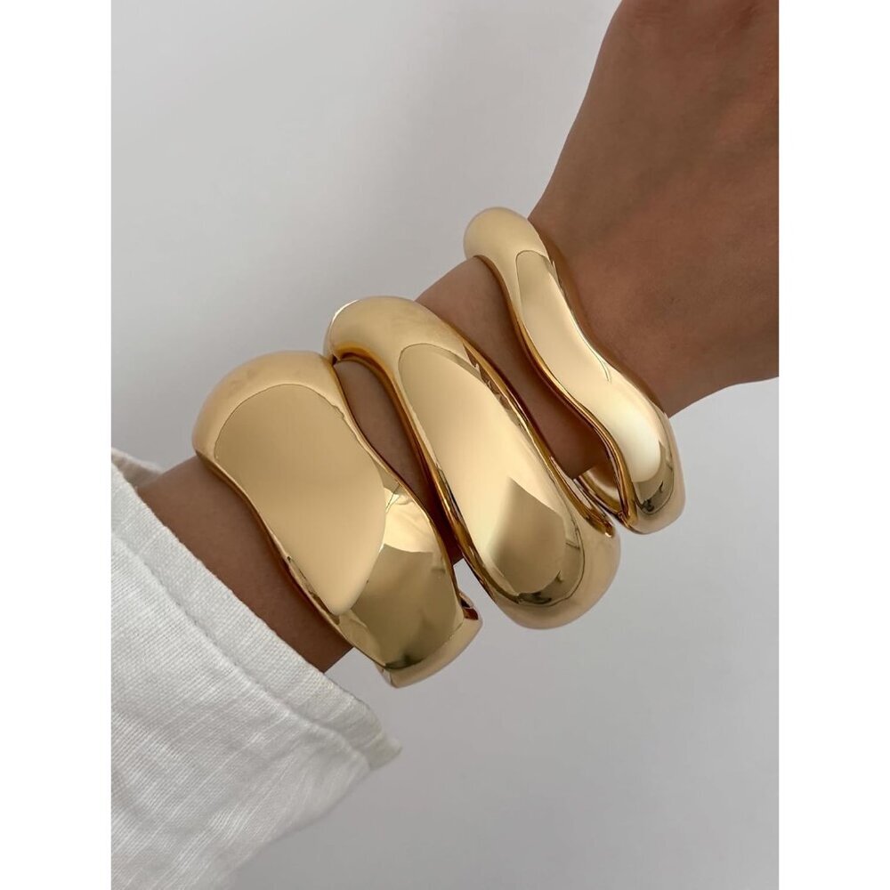Bold Chunky Gold Bangles Set - Stackable Irregula… - image 3
